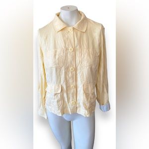 LL Bean, size medium petite, pale yellow linen jacket/shirt.